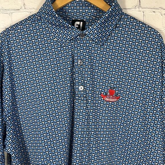 FootJoy Half Moon Geo Lisle Self Collar Golf Polo size XL Blue Apple Centennial - Picture 2 of 8